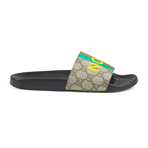 fake gucci slides women|Gucci Women's 'Fake/Not' print slide sandal.